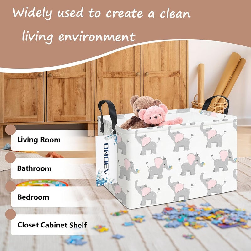 ONOEV Rectangular Folding Laundry Basket,waterproof Canvas Basket,gift basket,Suitable for children's room,Office,Clothes,Toys Storage(Elephant calf) - Image 4